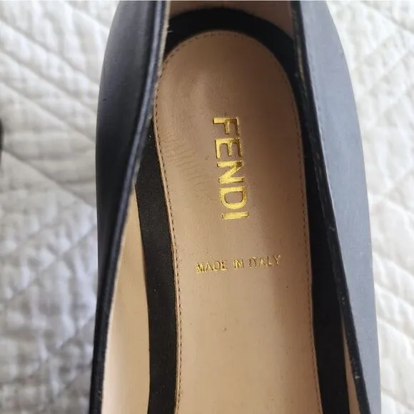Fendi chunky low heel front logo leather shoes