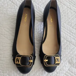 Fendi chunky low heel front logo leather shoes