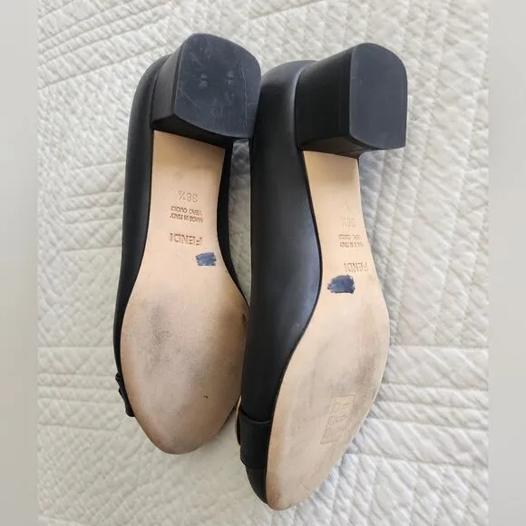 Fendi chunky low heel front logo leather shoes