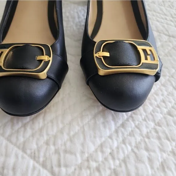 Fendi chunky low heel front logo leather shoes
