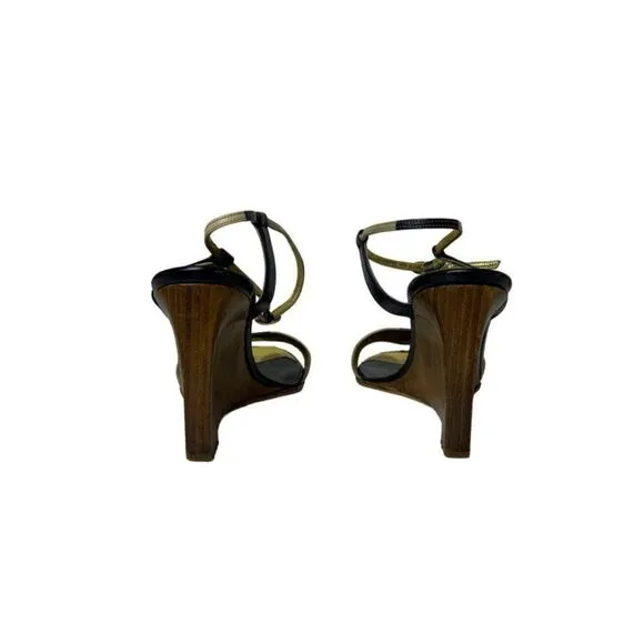 Fendi Leather Colorblock Pattern Wedge Heel Sandals Closure at Ankle