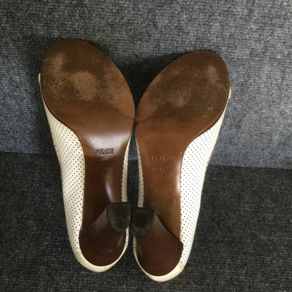 Fendi Leather Peep Toe Pumps Shoe Made In Italy Size 39