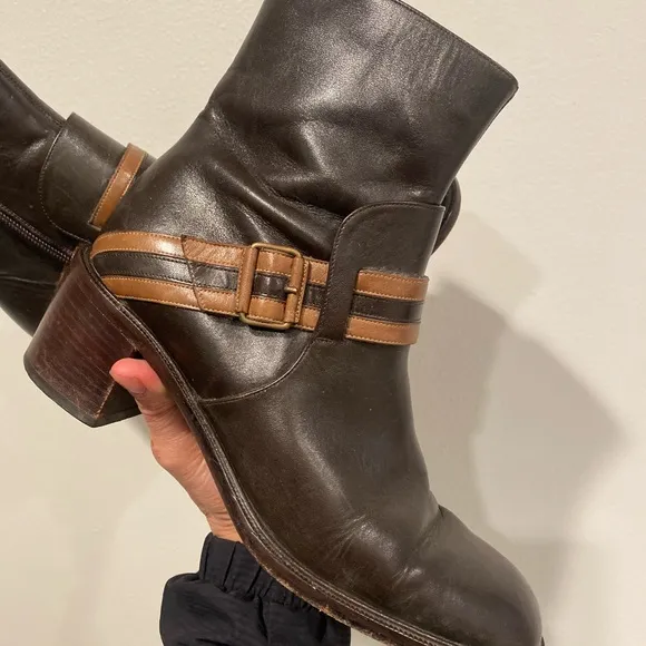 Fendi Scarpe Italy vintage brown buckle ankle zip y2k boots size 37.5