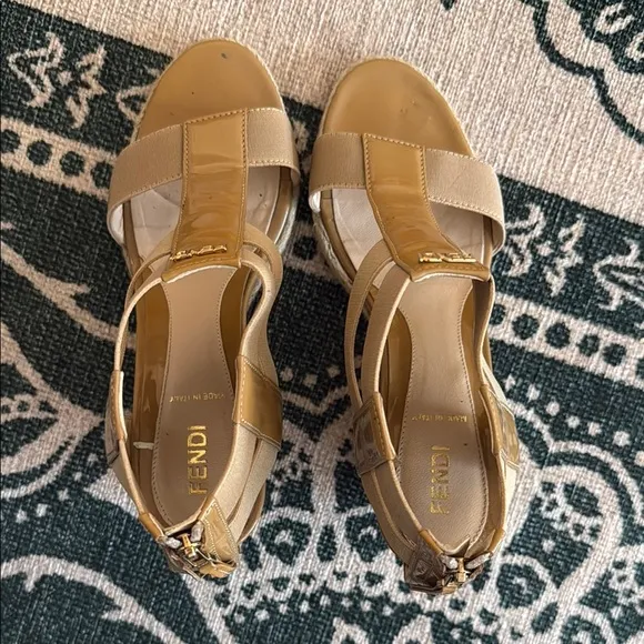 Fendi Women's Tan Wedge Sandals (Zeppa Vernice   Elastico)