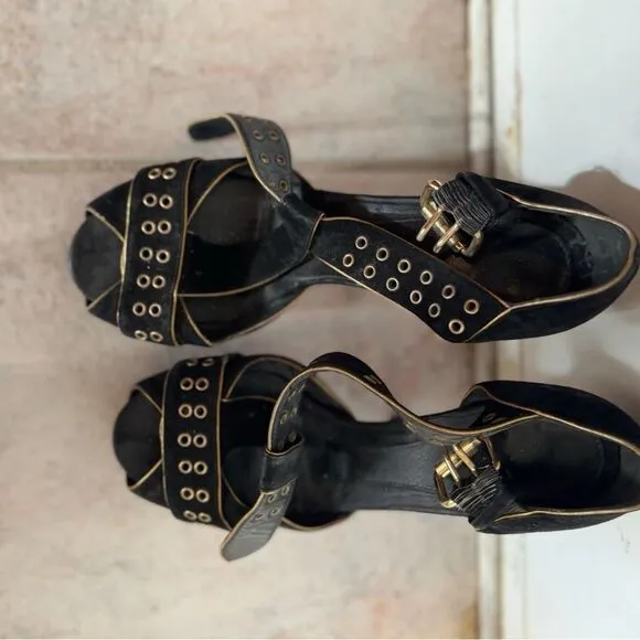 Fendi Stiletto heels Platform open toe sandals Grommet gold stud dress shoes y2k