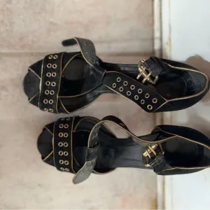 Fendi Stiletto heels Platform open toe sandals Grommet gold stud dress shoes y2k