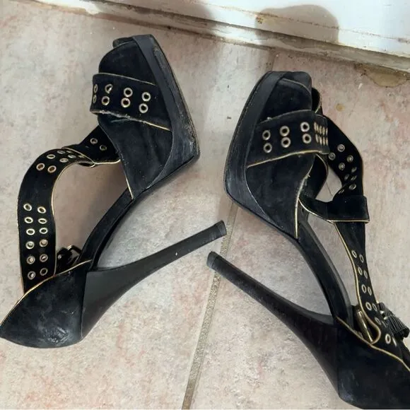 Fendi Stiletto heels Platform open toe sandals Grommet gold stud dress shoes y2k