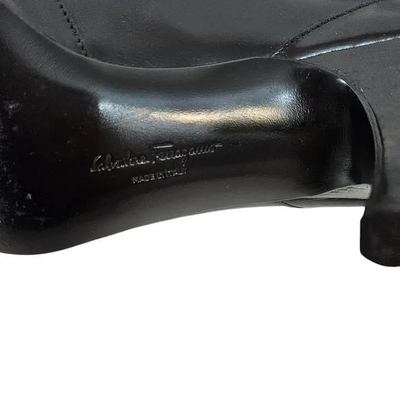 Ferragamo Black Leather Open Toed Heels