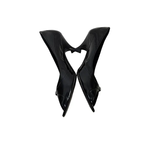 Ferragamo Black Leather Open Toed Heels