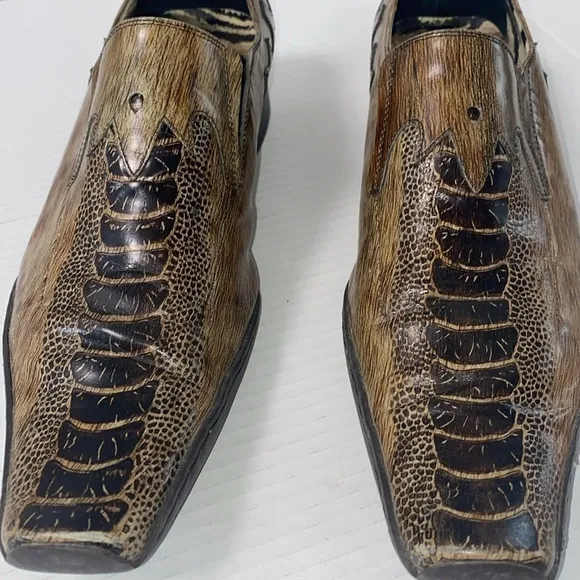 Fiesso By Aurelio Garcia Western Square Toe Leather Loafers Size 43 EURO Size 10