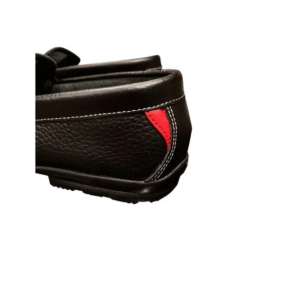 FJ FootJoy Men's Spikeless Golf Shoes Penny Loafers BLACK &amp; RED Sz 8 M NWOT
