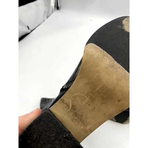 Flings Black Leather Vintage Block Heel Calf boots