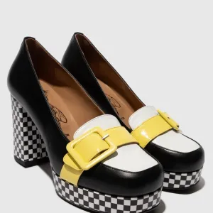 Fly London Black and Yellow Platform Heels