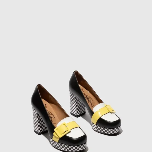 Fly London Black and Yellow Platform Heels