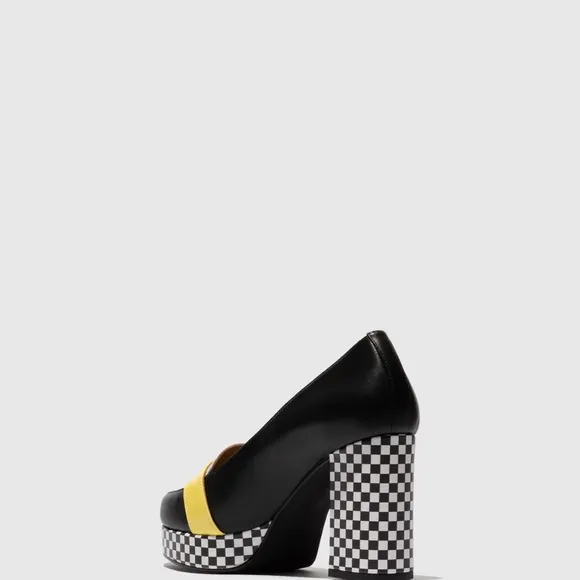 Fly London Black and Yellow Platform Heels