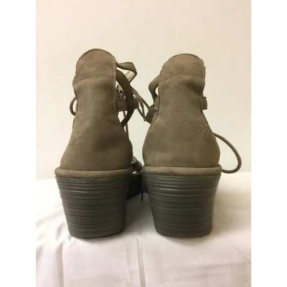 Fly London Wedge light brown suede upper lace up Women Sandals size EUR 41