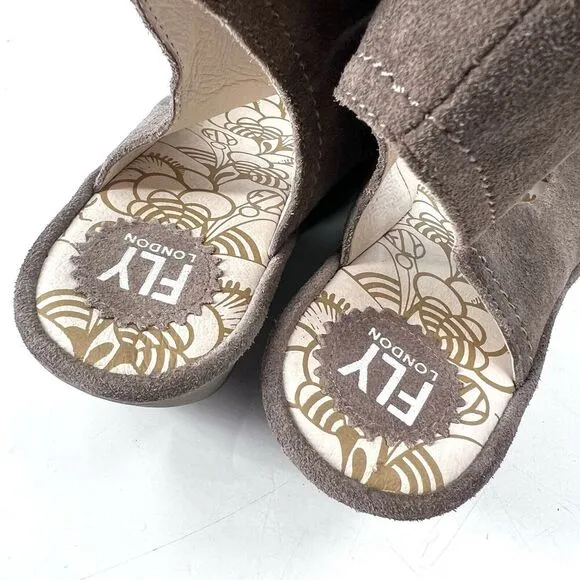 FLY London Yaba 702 Fly Platform Brown Suede Wedge Sandals
