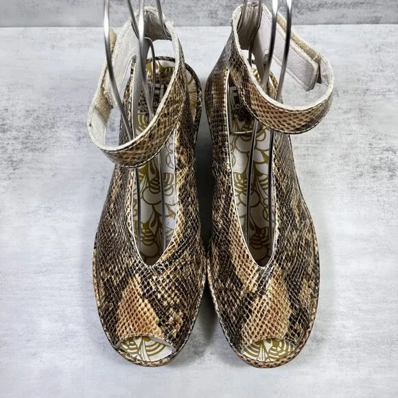 Fly London Yala Snake Print Wedge Sandals - Women's Size EU 37 / US 6-6.5 - Tan