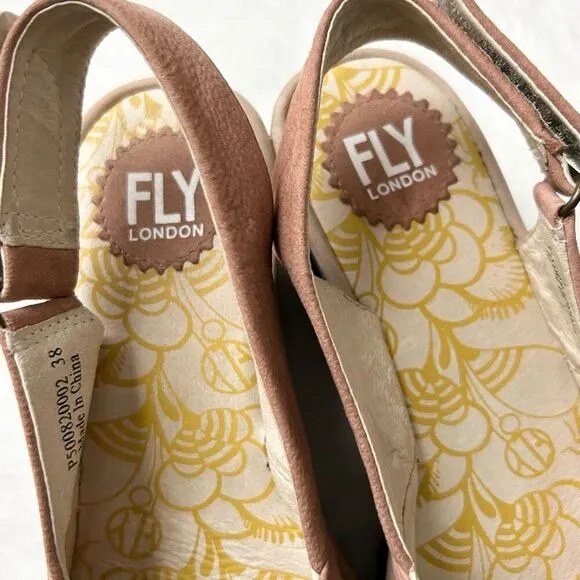 Fly London Yankin Slingback Wedge Sandals Dusty Pink Size 38 EU 7.5-8 US