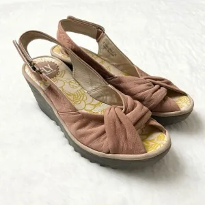 Fly London Yankin Slingback Wedge Sandals Dusty Pink Size 38 EU 7.5-8 US