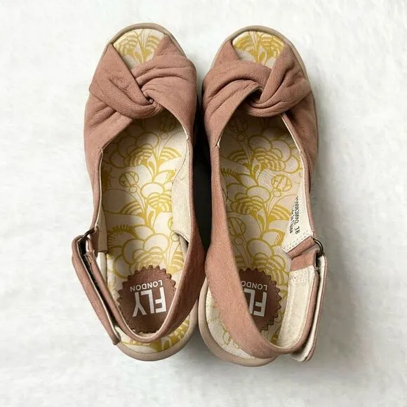 Fly London Yankin Slingback Wedge Sandals Dusty Pink Size 38 EU 7.5-8 US