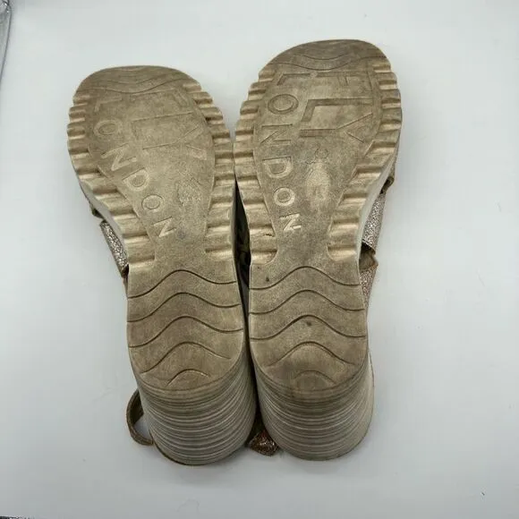 Fly London Yexa Gold Metallic Crackle Size 40