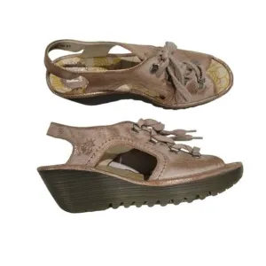 Fly London Ylfa Lace Up Leather Wedge Sandals Size 10
