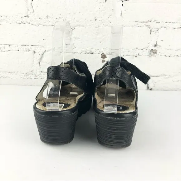 Fly London Ylva Black Wedge Sandals