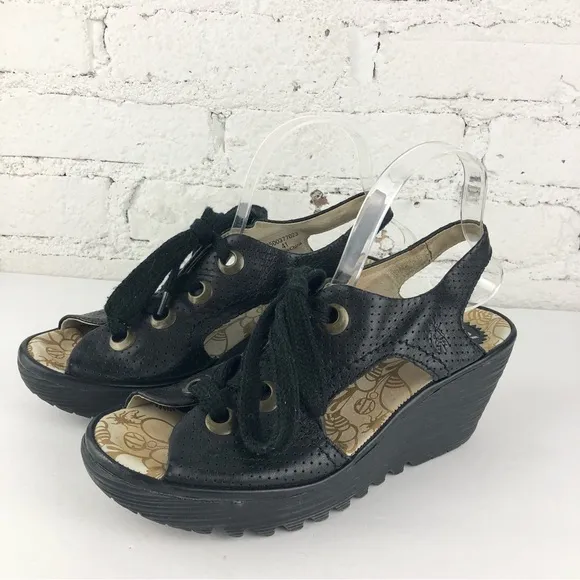Fly London Ylva Black Wedge Sandals