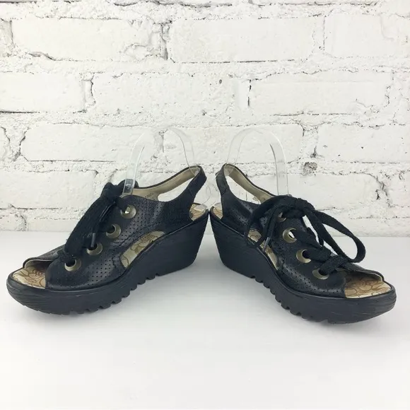 Fly London Ylva Black Wedge Sandals