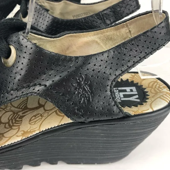 Fly London Ylva Black Wedge Sandals