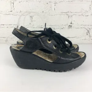 Fly London Ylva Black Wedge Sandals