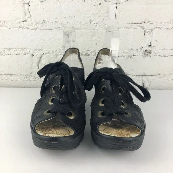 Fly London Ylva Black Wedge Sandals