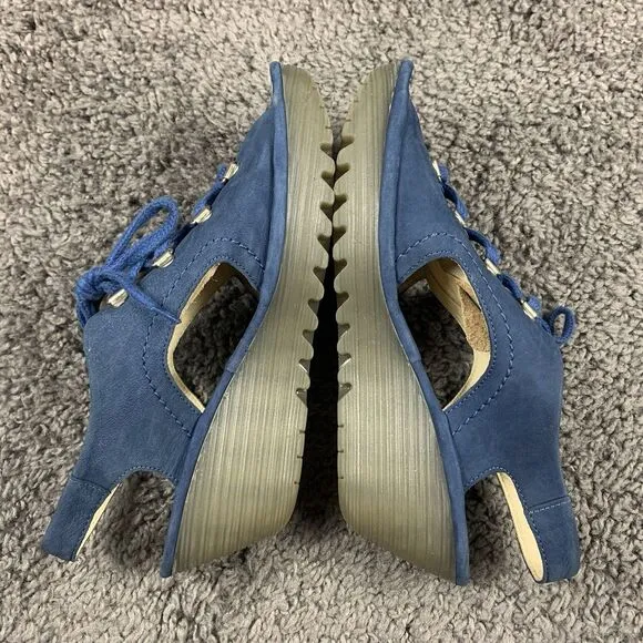 FLY LONDON Ylva Blue Suede Lace-Up Peeptoe Wedge Sandals Size 42 EU