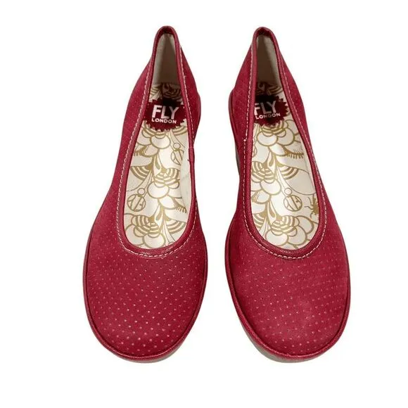 Fly london Yoni Slip On Suede Wedge Shoes Red Heels Pumps Womens size 38 US 7.5