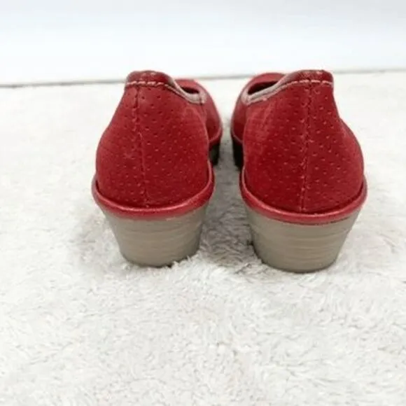 Fly london Yoni Slip On Suede Wedge Shoes Red Heels Pumps Womens size 38 US 7.5
