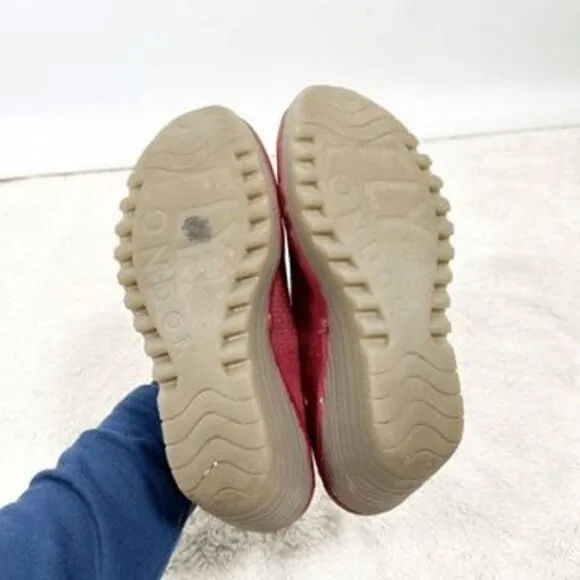 Fly london Yoni Slip On Suede Wedge Shoes Red Heels Pumps Womens size 38 US 7.5