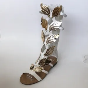 Forever New White Faux leather Gladiator Sandals with Gold Angel wings 6.5M