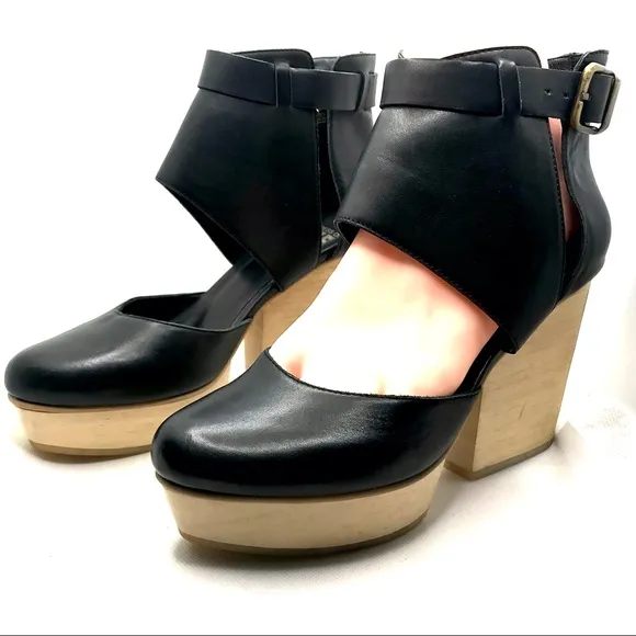FORTRESS OF INCA HAND MADE BLACK LEATHER AND BEIGE PLATFORM HEELS (6)