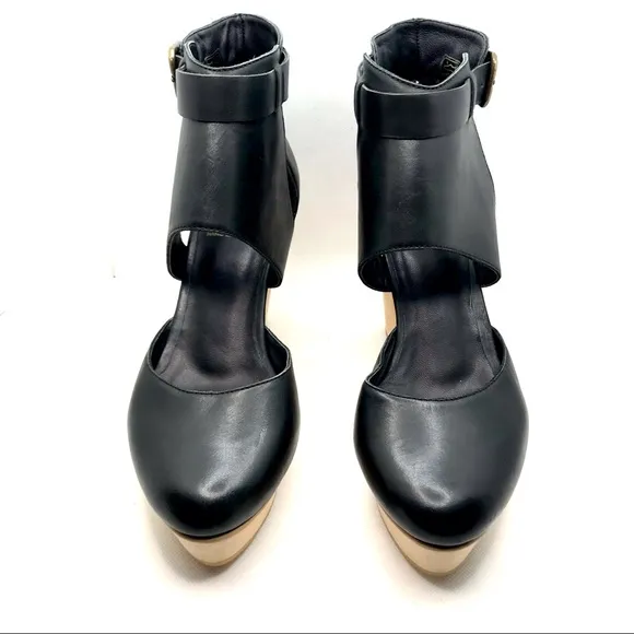 FORTRESS OF INCA HAND MADE BLACK LEATHER AND BEIGE PLATFORM HEELS (6)