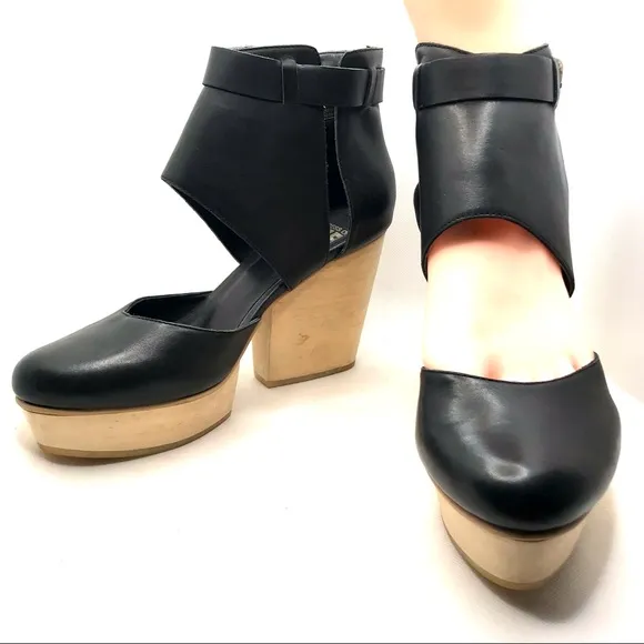 FORTRESS OF INCA HAND MADE BLACK LEATHER AND BEIGE PLATFORM HEELS (6)