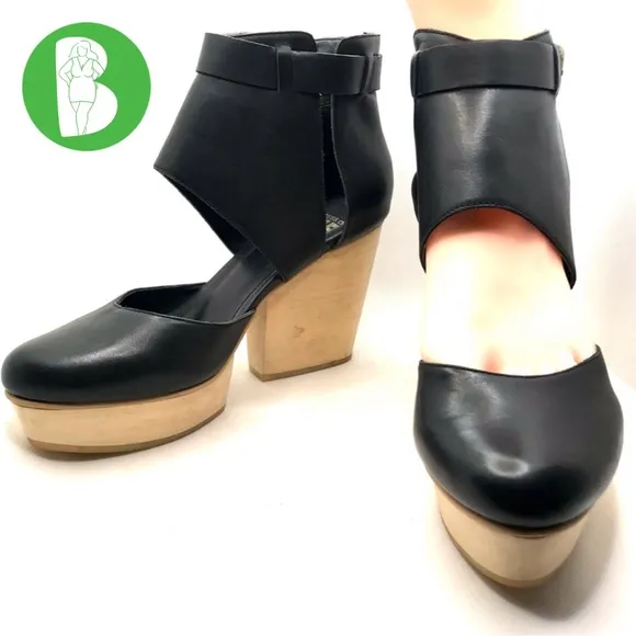 FORTRESS OF INCA HAND MADE BLACK LEATHER AND BEIGE PLATFORM HEELS (6)