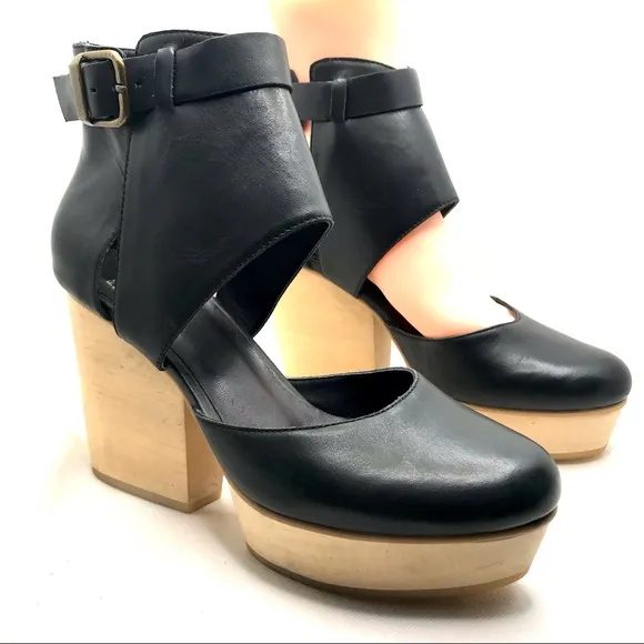 FORTRESS OF INCA HAND MADE BLACK LEATHER AND BEIGE PLATFORM HEELS (6)