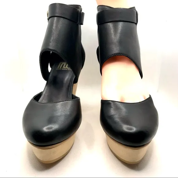 FORTRESS OF INCA HAND MADE BLACK LEATHER AND BEIGE PLATFORM HEELS (6)