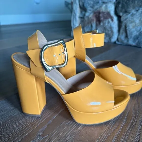 FRAME Le Carr Platform Sandal Nectarine Patent