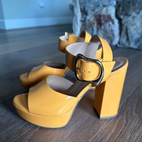 FRAME Le Carr Platform Sandal Nectarine Patent