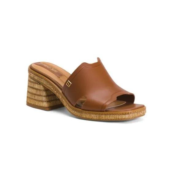 FRANCO SARTO Cognac Leather Florence Heeled Sandals