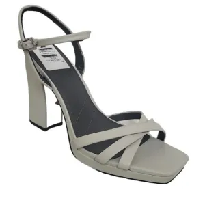 Franco Sarto Damalis Light Gray Leather Ankle Strap Block Heel Sandals