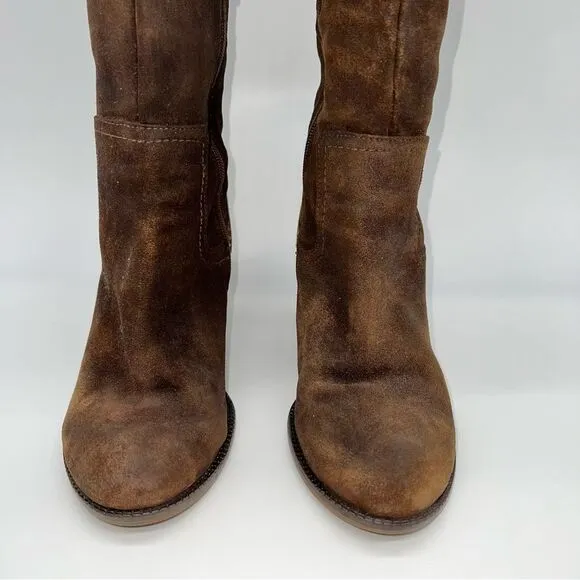 Franco Sarto Elnora Brown Suede Over the Knee Block Heeled Boots w/Tassel