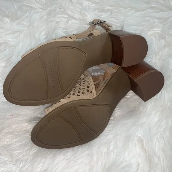 Franco Sarto Harlet Suede Leather Woven Cut Out Block Heel Sandals Sz 8.5